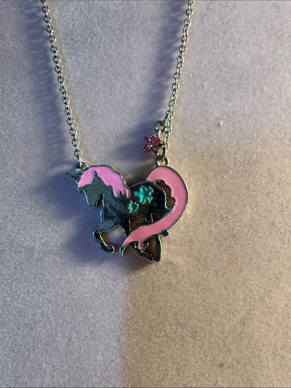 Kids Pink Unicorn Pendant Necklace - Silver Tone